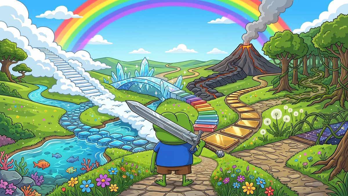 Fantasy landscape with river and crystals